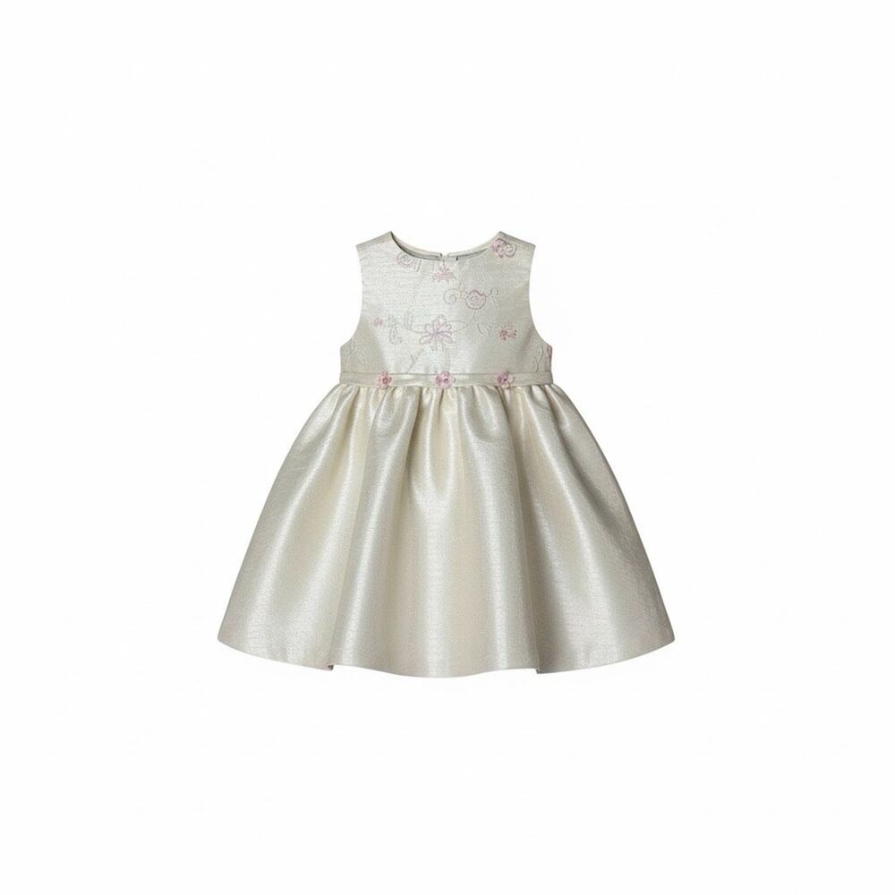 Bonnie Baby Off White Baby Girl Dress 6/9m Sleeveless Pink Accents Zip Up